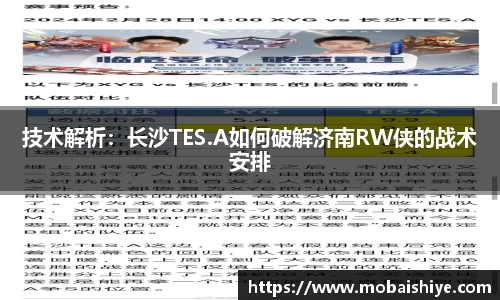 技术解析：长沙TES.A如何破解济南RW侠的战术安排